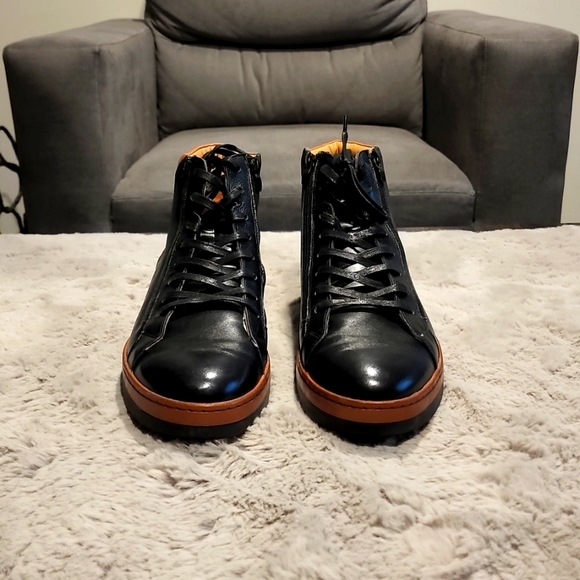 Men's Steven Land Black&Tan Double Zipper, tie (New) Size12 with gym shoe bottom - Picture 1 of 4